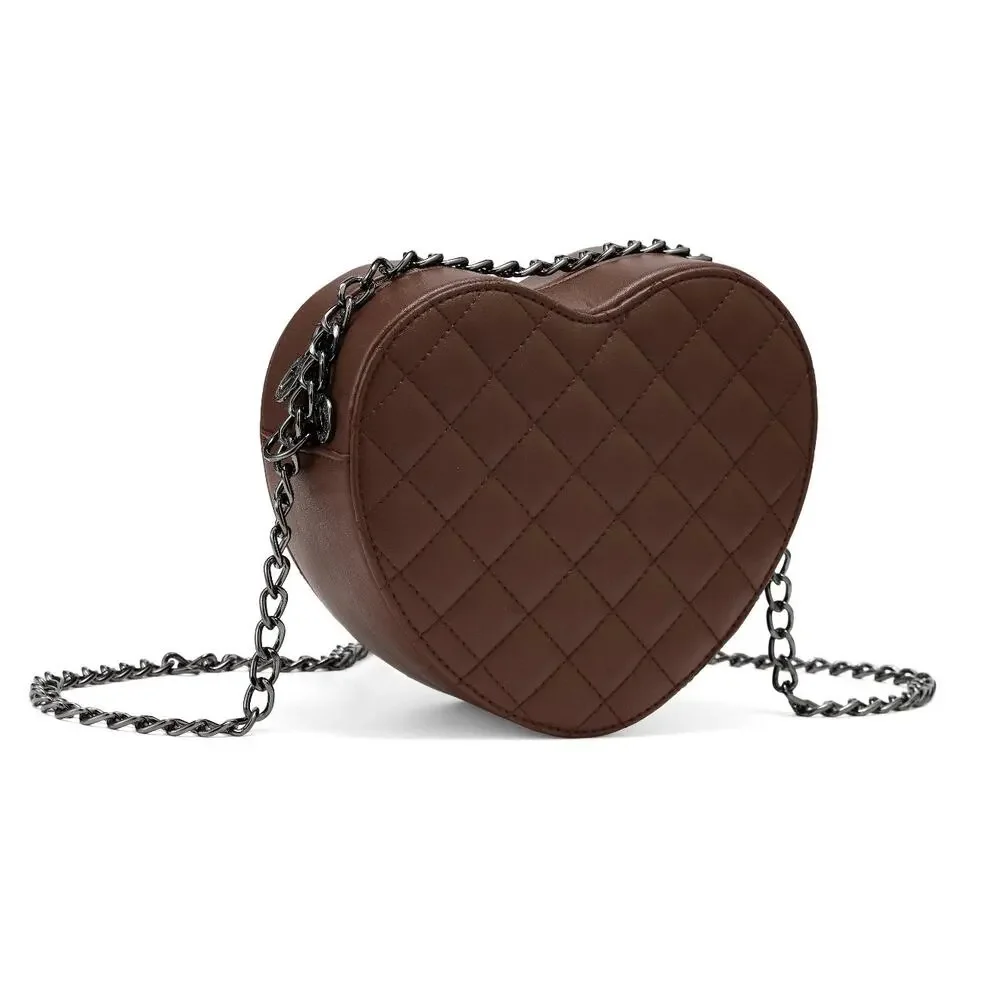 Valentino Orlandi Heart Crossbody MSRP $139 NWT Brown Quilted Vegan Leather